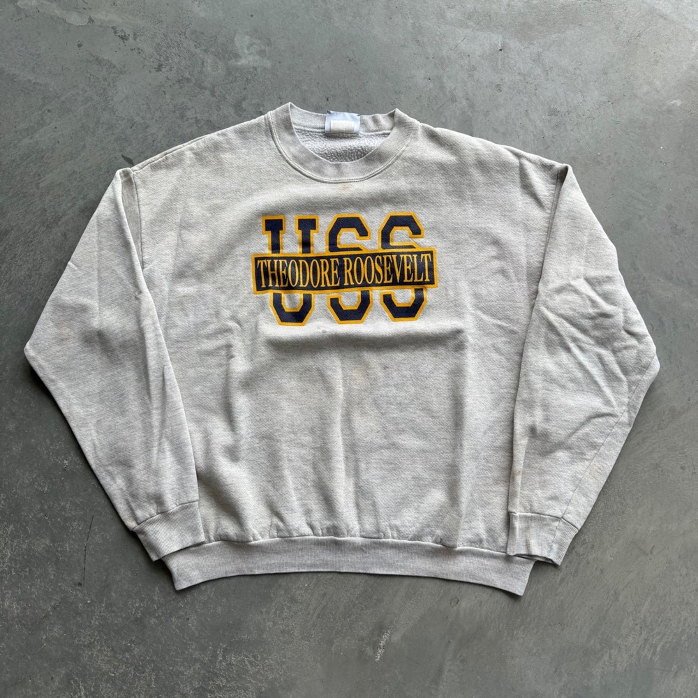 Vintage 90s Lee USS Theodore Roosevelt Sweatshirt XL Gray Navy CVN-71 USA